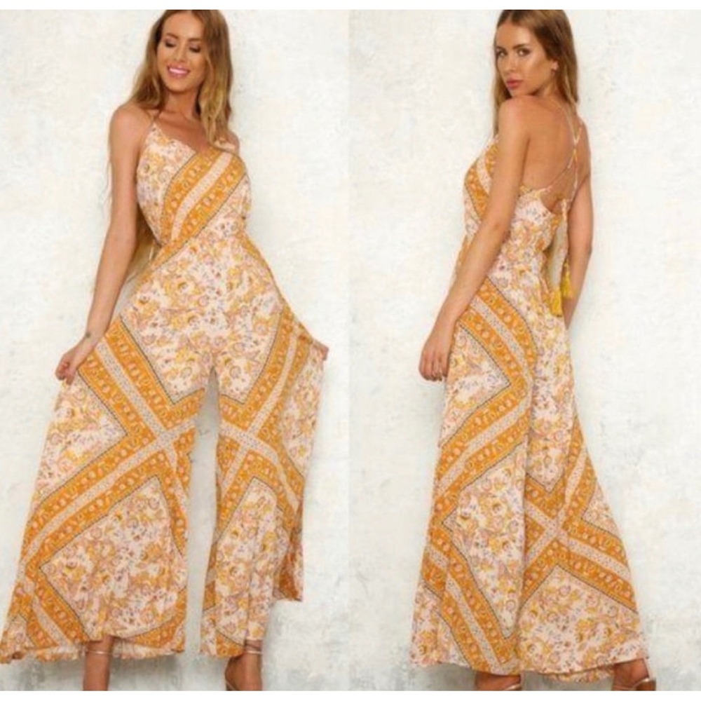 Jaase Marigold Bandana Print Boho Jumpsuit‎ Wide Leg XL